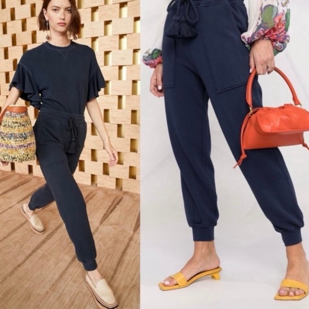 ULLA JOHNSON Flynn Tassel Jogger Sweatpants Midnight Blue  Small 100% Cotton